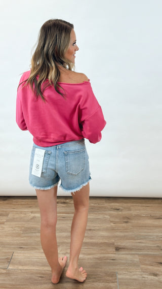 Alina Off The Shoulder Pullover- Hot PInk