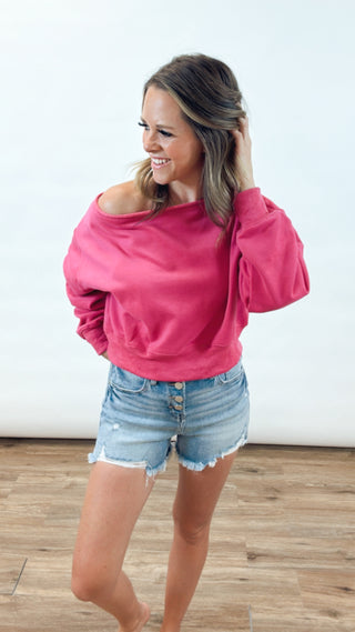 Alina Off The Shoulder Pullover- Hot PInk