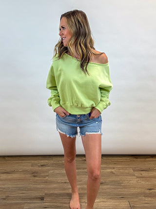 Alina Off The Shoulder Pullover- Lime