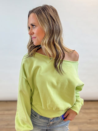 Alina Off The Shoulder Pullover- Lime