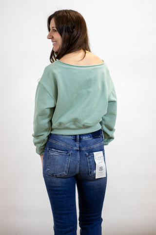 Alina Off The Shoulder Pullover- Sage