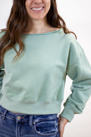 Alina Off The Shoulder Pullover- Sage