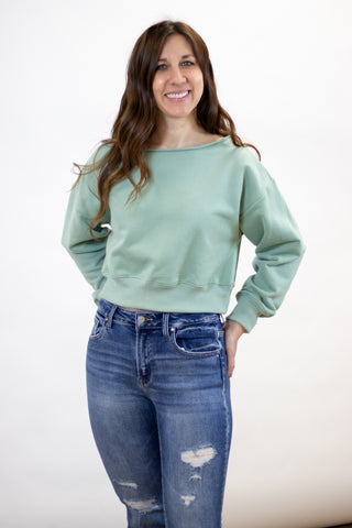 Alina Off The Shoulder Pullover- Sage