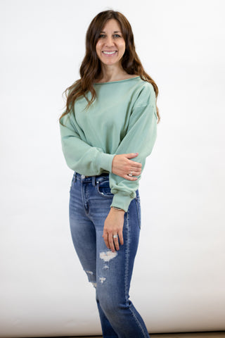 Alina Off The Shoulder Pullover- Sage