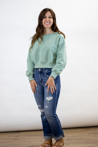 Alina Off The Shoulder Pullover- Sage