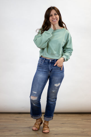 Alina Off The Shoulder Pullover- Sage