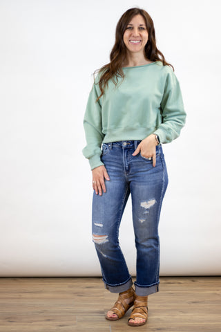 Alina Off The Shoulder Pullover- Sage