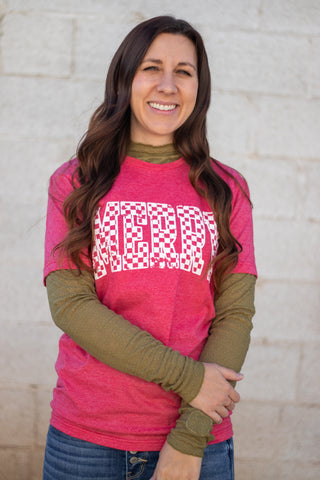 Checkered Merry Tee