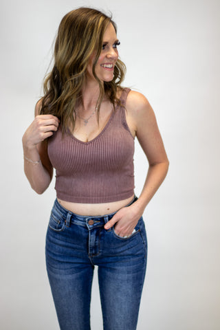 Seamless Ribbed Bralette- Red Bean