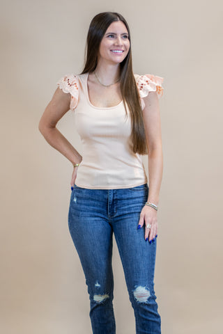 Someone Like You Flutter Sleeve Top- Light Apricot