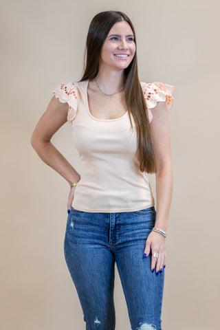 Someone Like You Flutter Sleeve Top- Light Apricot