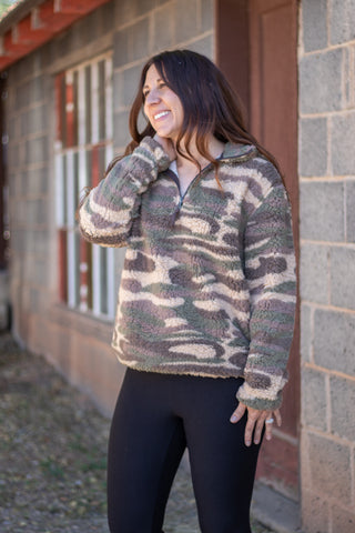 Teddy Quarter Zip Pullover- Camo