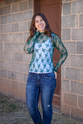 What You Need Lace Top- Pine Green