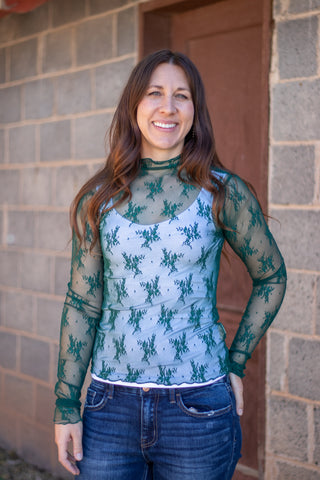 What You Need Lace Top- Pine Green