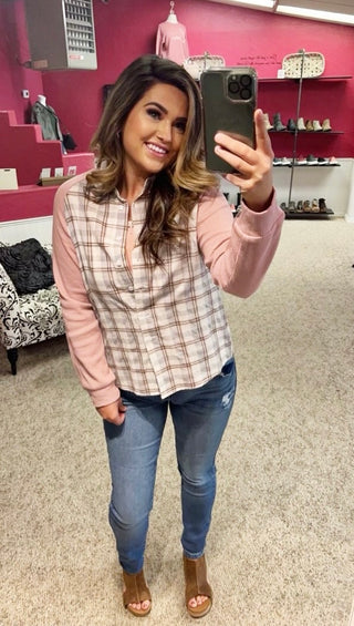 You Deserve Better Plaid Top- Pink/Grey